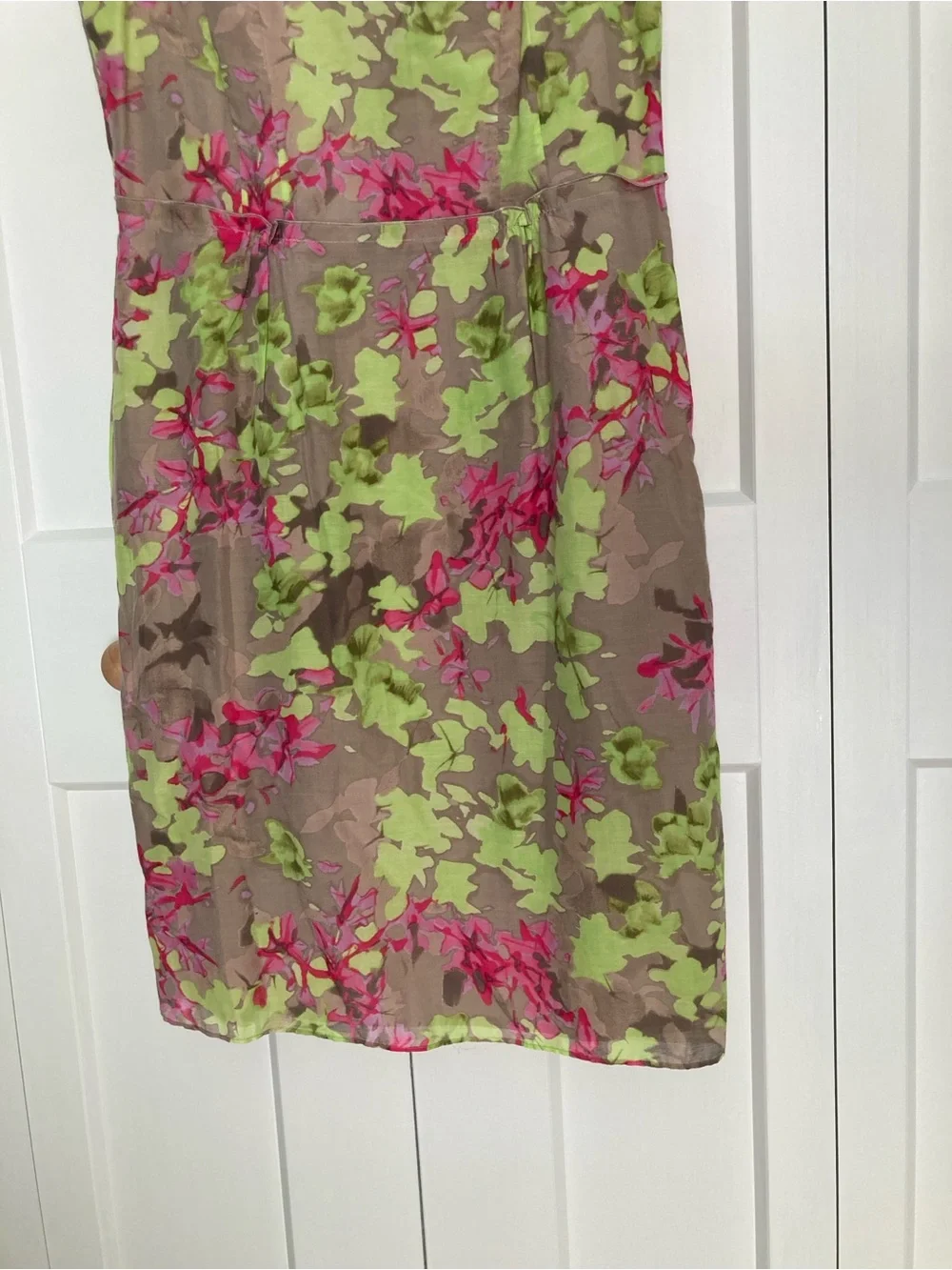 Banana Republic Floral Sheath Dress in Taupe with Pink and Lime Accents